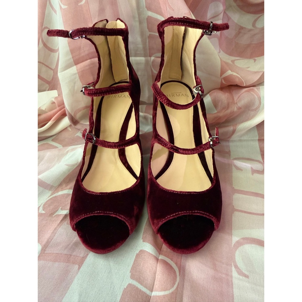Alexandre Birman Kylie Burgundy Velvet Multi-Strap Peep Toe Block Heels Size 36